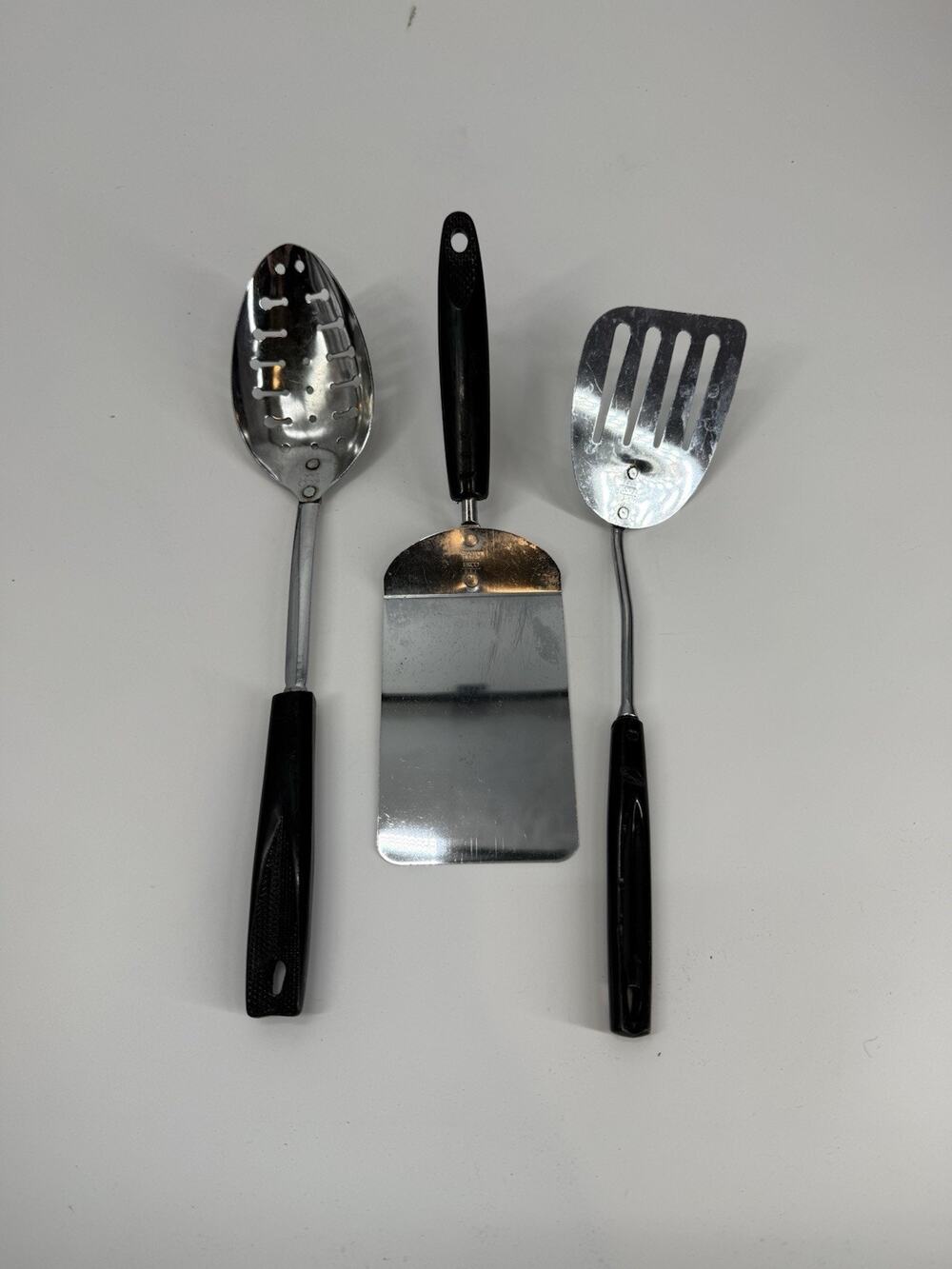 Vintage EKCO Kitchen Utensil Set 3pc USA Black Handles Spatula Spoon TurnerUSA